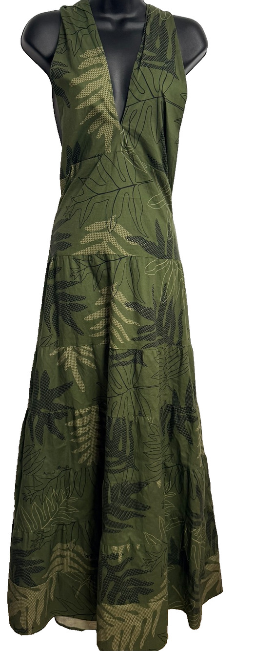 Hawaii's Finest Onaona Cross Neck Maxi Dress Women's 3XL Olive Green Leaf NEW